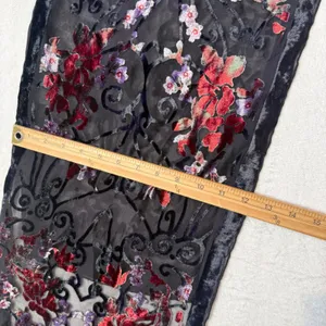 100% Silk Burnout Velvet Scarf Womens Black Red Floral Devore Wrap Whimsigoth thumbnail 5