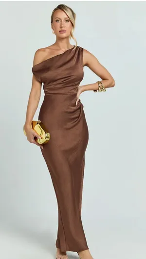 Showpo brown satin maxi dress thumbnail 1