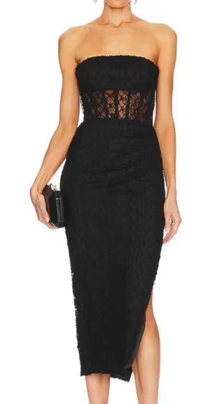 NICHOLAS Raina Strapless Corset Lace Midi Dress Black Slit 6 Revolve Prom‎ Hoco thumbnail 1