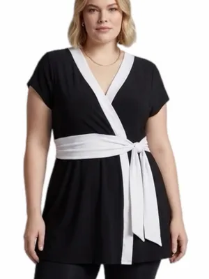 WHITE HOUSE BLACK MARKET Black/White Color-Block Tunic Top Made in USA Size XL thumbnail 1