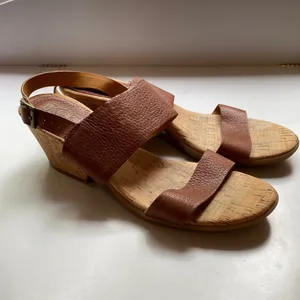 Kork Ease Vienna Brown Leather Cork Wedge Sandals Womens Double Strap Adjustable thumbnail 3