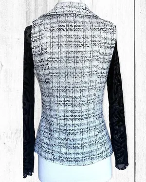 Tinley Road Retro Glam Business Professional Zip Black White Plaid Tweed Vest thumbnail 5