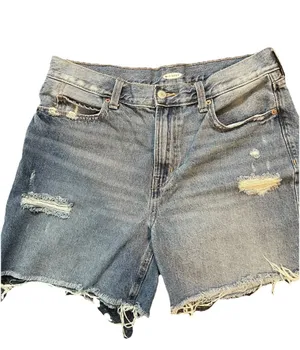 Old Navy Women's Blue Denim Cut-Off Shorts Size 10 High Rise Distressed Button thumbnail 2