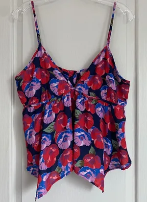 CAD Floral Handkerchief‎ Hem Camisole Top Red Blue Purple XL GUC thumbnail 1