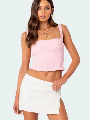 Edikted Pastel Pink Square-Neck Corset Crop Top thumbnail 1