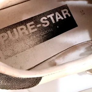 Golden Goose PureStar Low Top Sneakers White Leather Glitter Heel Size 38 US 8 thumbnail 9