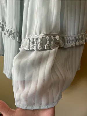 Gianni Bini Light Blue Pleated Mini Dress with Tassel Trim thumbnail 4