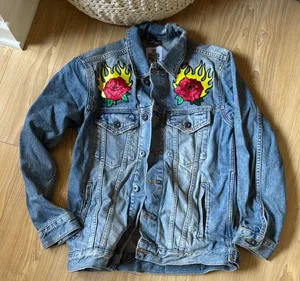 The Ragged Priest Denim Jacket with Rose and Flame Patches thumbnail 1