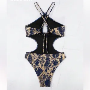 SHEIN Blue and Gold One Piece Swimsuit thumbnail 5