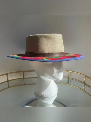 Colorful bold floral embroidered Mexican summer sun hat boho Southwest one size thumbnail 2