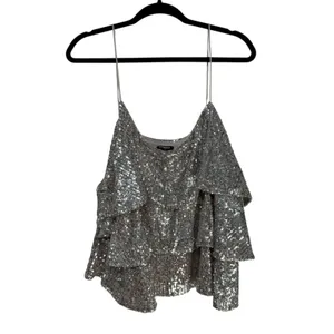 Express Silver Sequin Tiered Camisole V-Neck Spaghetti Strap Tank Top XL 02496 thumbnail 7