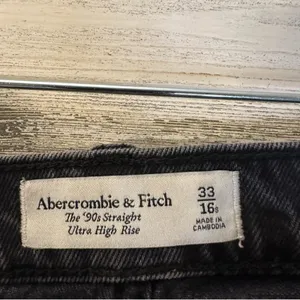 Abercrombie & Fitch The 90s Straight Ultra High Rise Jeans‎ Black Distressed thumbnail 11