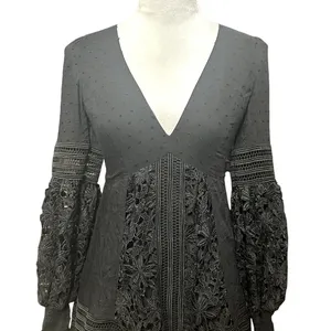 Bardot Mini Dress Black Lace Bell Sleeve V Neck Romantic Boho XS/4 NWOT Cocktail thumbnail 4