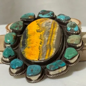 Pendant only - Bumblebee Jasper with Turquoise Large Size at 4” x 3” thumbnail 4