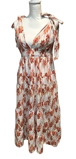 House of Harlow Linen Blend Midi‎ Dress Strap Tie Boho Beachy Resort Medium thumbnail 1