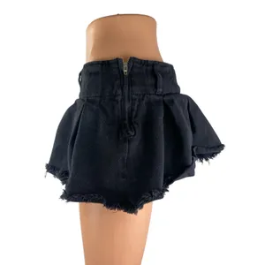 Edikted Black Denim Pleated Raw Frayed Hem Micro Mini Flare A-Line Skirt Size M thumbnail 4