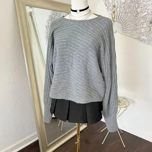 Chunky Boxy Soft Grey Oversized Bat Sleeve Sweater Pink Rose NWT XL thumbnail 2