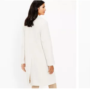 LOFT Double Breasted Midi Boucle Jacket in Cream - Size S thumbnail 3