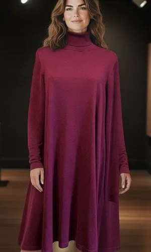 AGB Knit Sweater Dress Burgundy SZ XL Midi Turtle Neck Long Sleeve Minimalist thumbnail 1