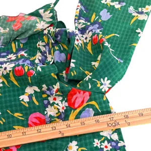LOFT Green Floral Blouse Ruffle Tie Neck‎ Size XXSP Fairy Cottage Feminine thumbnail 10
