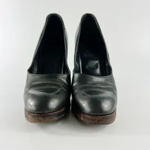 Gucci Vintage 90's Dark Taupe /Brown Leather Wood Platform Heels Shoes Women 8 thumbnail 2