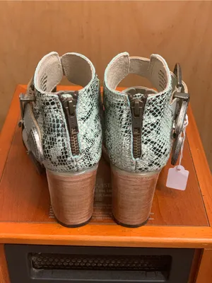 FreeBird Turquoise Snakeskin Buckle Heeled Sandals Size-8 Boho Western thumbnail 5