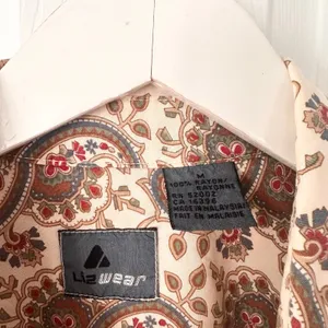 Liz Sport Beige Red Paisley Wester Snap Button Vintage Collared Shirt Medium thumbnail 7