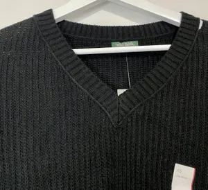 Women’s Cropped V Neck Long Sleeve Knit Sweater Black Size XS NWT thumbnail 2