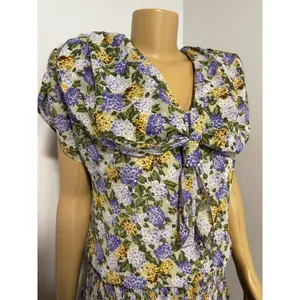 Leslie Fay Vintage Floral Pleated Midi Dress Purple Yellow Hydrangea Size 14 thumbnail 3