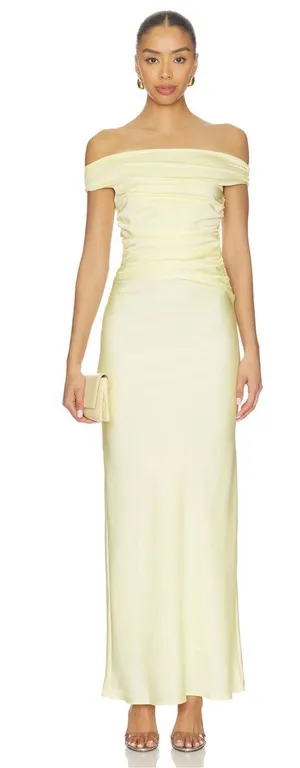 Bec + Bridge Eternity Off Shoulder Maxi Dress in Ice Yellow Size 6 NWT thumbnail 1