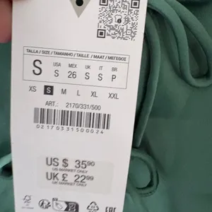 ZARA Satin Tie Front Cami Top Sage Green Size S NWT thumbnail 3