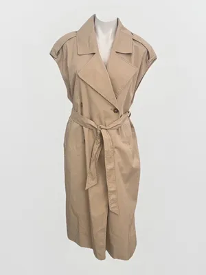 NEW H&M Sleeveless Trench Coat Layering Dress Tan Khaki Womens SMALL Belted thumbnail 4