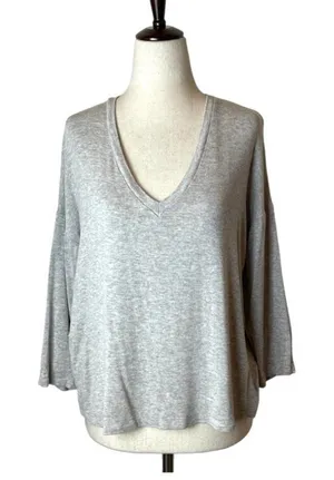 Mango MNG Solid Gray Drop Shoulder V Neck Oversized‎ Top Size XS thumbnail 1