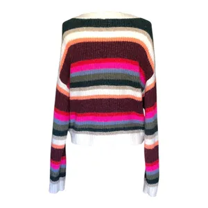 American Eagle Cropped Stripe Sweater Small Colorful Chunky Knit Crewneck Cozy thumbnail 4