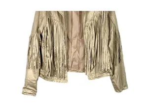NEW! Western Fringe Soft Faux Suede Open Style Lined Jacket Coat M Light Tan thumbnail 9
