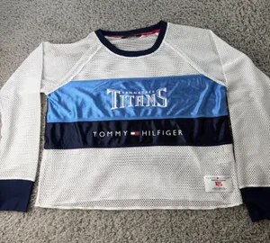 Tommy Hilfiger NFL Tennessee Titans Mesh Long Sleeve Jersey Top White Blue Large thumbnail 1