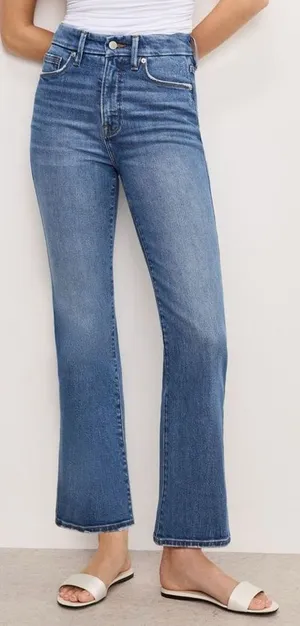 Good American Good Curve Straight Jeans Medium Wash Fray Pockets Size 26 | 2 thumbnail 1