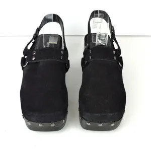 Nasty Gal Slingback Platform Clogs 37 EU Black Suede Studded Square Toe Goth Y2K thumbnail 6