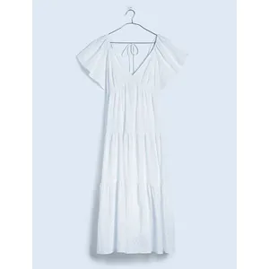 Madewell Tie Back Flutter Sleeve Tiered Midi Dress White Cottagecore US 8 NWT thumbnail 5
