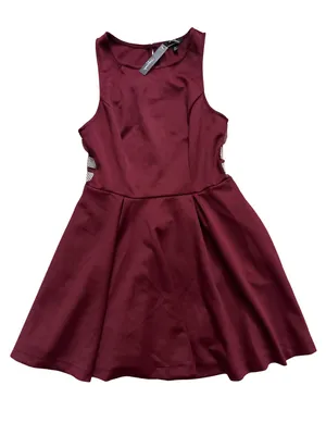 Speechless Burgundy Sleeveless Fit-and-Flare Dress with Side Mesh thumbnail 1
