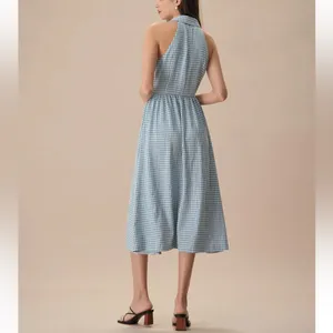Rihoas Blue Lapel Plaid Sleeveless Shirt Midi Dress thumbnail 5