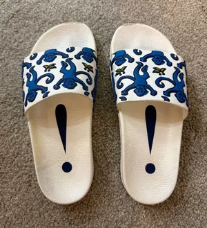 Roller Rabbit White Slides with Blue Monkey Print thumbnail 1