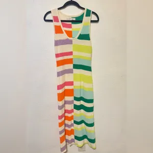 Anthropologie Flat White Colorful Striped Maxi Dress Size medium thumbnail 3