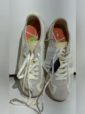NWT FP Movement Lacoste Women’s Cream & Yellow Mesh Suede Club Low Sneakers thumbnail 6