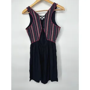 O'Neill Mini Dress Women Medium Black Striped Lace‎ Up Back Summer Boho Beach thumbnail 4