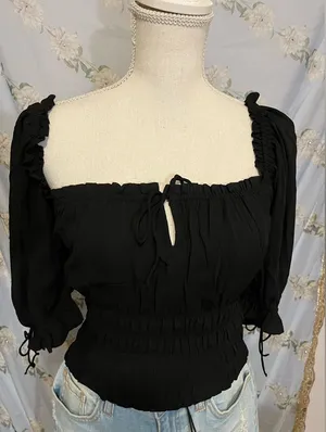 Abercrombie & Fitch Black Off-Shoulder Blouse thumbnail 1