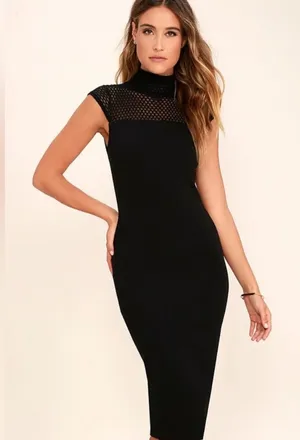 Lulus Detail Therapy Black Bodycon Midi Dress size small thumbnail 1