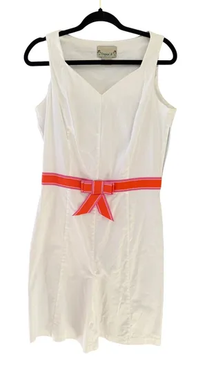 Tropical Al White Sleeveless Romper Pink Orange Bow Belt‎ 6 Summer Resort thumbnail 1