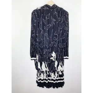 Virginie Paris Vintage Black White Printed Pleated Dress Women's Size‎ 14-16 thumbnail 2
