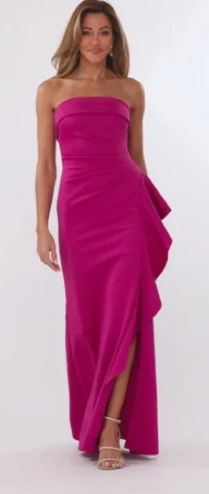 Source Unknown Strapless Fuchsia Ruffle-Detail Evening Gown thumbnail 1